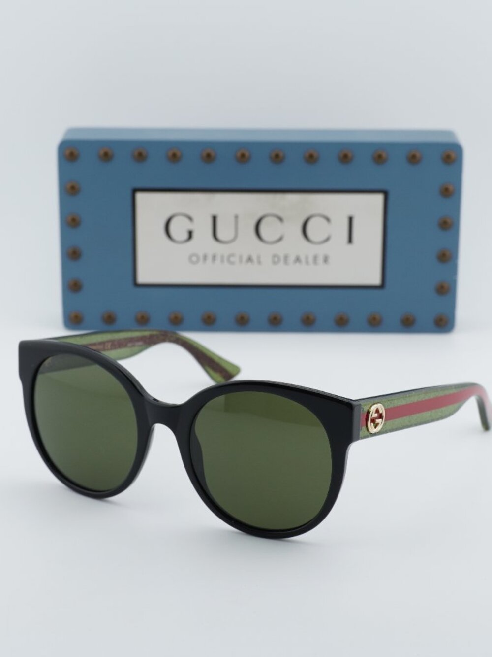 Gucci GG0035S 002 Women Round Sunglasses - Black / Green / Red